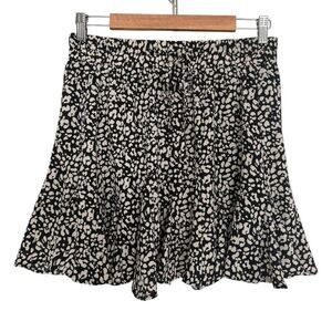 &merci Ruffle Tiered Mini Skirt Black & White Animal Print Medium Elastic Waist